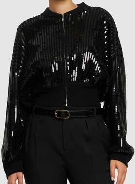 Alexandre Vauthier Black Knit Sequin Jacket Zip Up Cropped XS Glam Going Out